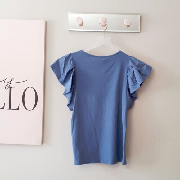 NWT Tommy Hilfiger blue cotton blend ruffle sleeve t-shirt, S - Picture 7 of 7